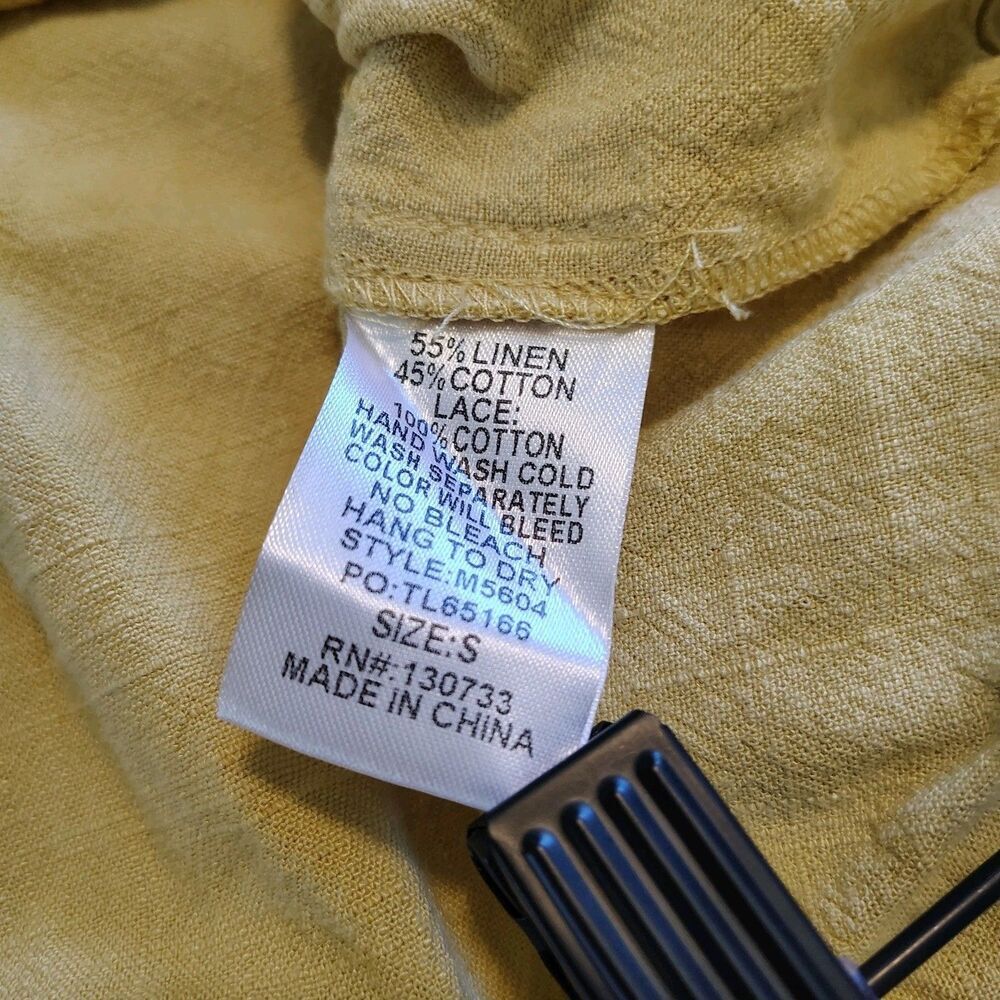 UMGEE Blouse Top Yellow Linen Blend Cottagecore Boho Peasant Lagenlook Small - Picture 7 of 7